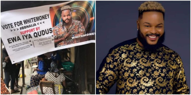 BBNaija: Nigerians respond when bean sellers display a banner asking people to vote for Whitemoney
