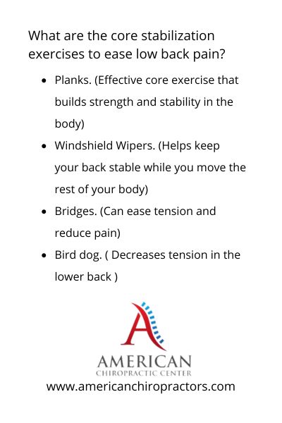 What are the core stabilization exercises to ease low back pain