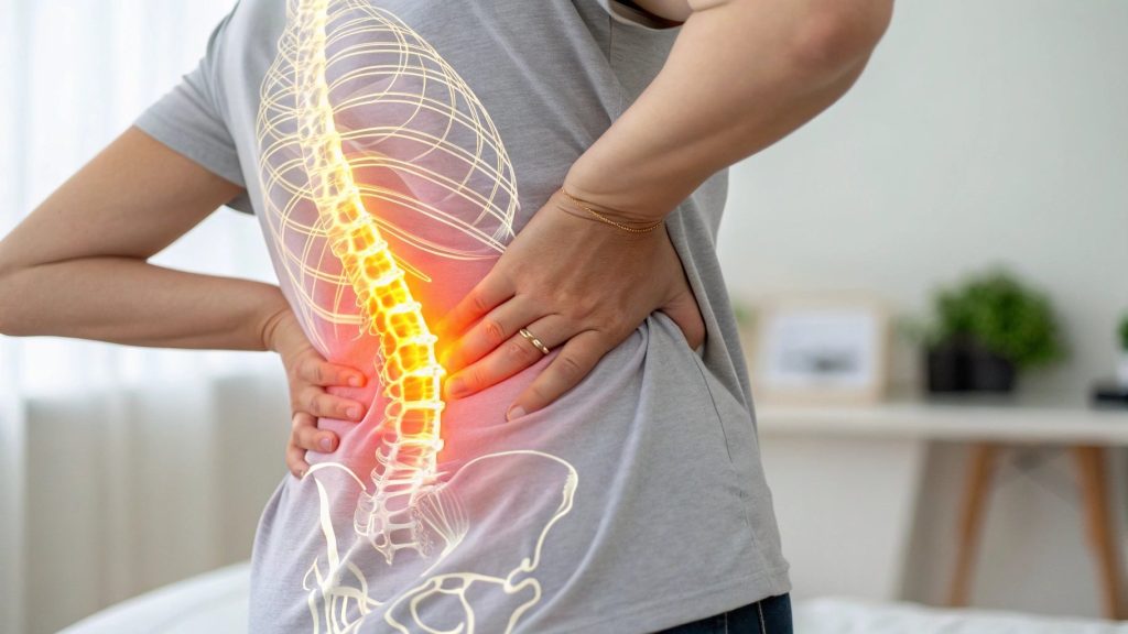 person with lower back pain struggling